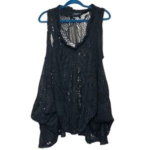 Red Coral Black Crochet Swim Cover up Dress Sz XL Sleeveless Lagenlook Tunic Top